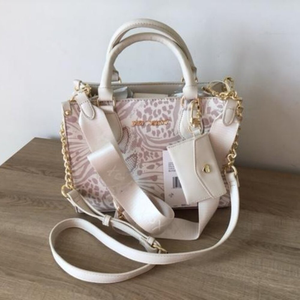 Betsey Johnson Pink and Cream Patterned Crossbody Satchel - Picture 4 of 11